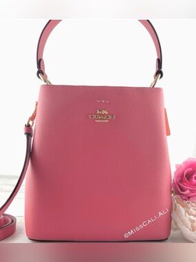 NWT COACH Small Town Bucket Leather Crossbody Bag - Gold Strawberry Haze Pink